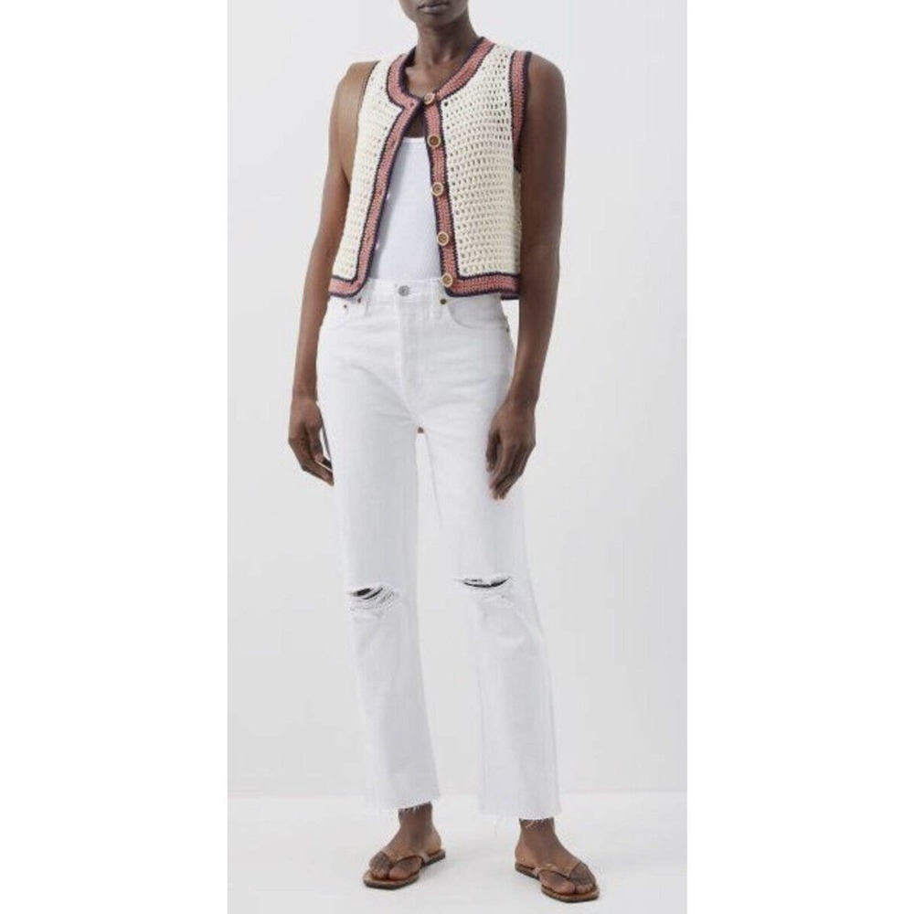Re/done 70s Stove Pipe Cropped Straight White Destroyed Jeans Sz 27 NEW